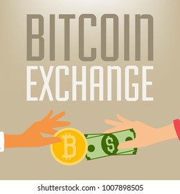 Square Poster of Cryptocurrency Technology - Bitcoin Exchange Concept. Vector Illustration.
