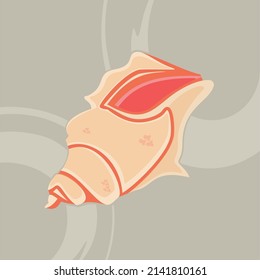 Square poster with seashell, modern cartoon style, beach mood, bright colors.