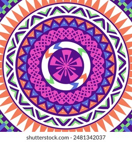 Square print with circular geometric design. Design for scarf, headscarf, bandana, pareo and other textile products.