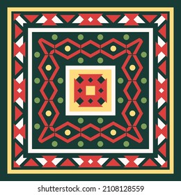 Square print with geometric ornament. Design for a scarf, shawl, plaid, pareo, hijab, scarf and other textiles. 
