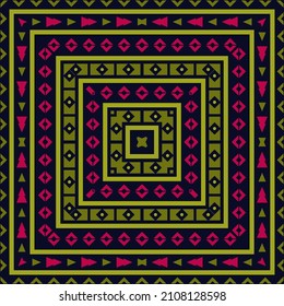 Square print with geometric ornament. Design for a scarf, shawl, plaid, pareo, hijab, scarf and other textiles. 