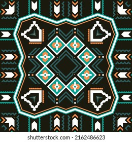 Square print with geometric patterns. Design for a shawl, scarf, headscarf, bandana, plaid and other textiles.
