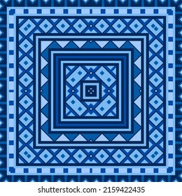 Square print for a scarf, pareo, plaid, headscarf, hijab, bandana and other textiles. Ethnic design with geometric ornament.