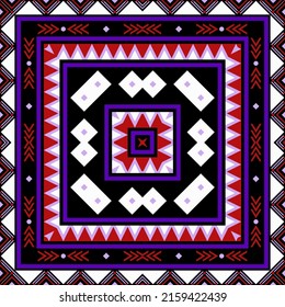 Square print for a scarf, pareo, plaid, headscarf, hijab, bandana and other textiles. Ethnic design with geometric ornament.