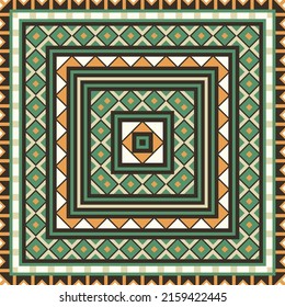 Square print for a scarf, pareo, plaid, headscarf, hijab, bandana and other textiles. Ethnic design with geometric ornament.