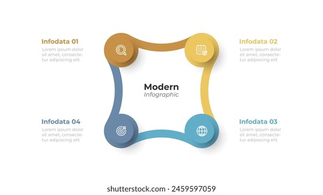 Square process chart divided into 4 sections. Vector illustration. Can be used for workflow diagrams, info charts, and annual reports.