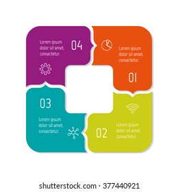 Square progress steps for tutorial. 4 options paper infographic banner. Number banner template for diagram, presentation or chart. Business concept sequence banner. Curved arrow workflow layout.