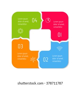 Square progress steps for tutorial. 4 options paper infographic banner. Number banner template for diagram, presentation or chart. Business concept sequence banner. Curved arrow workflow layout.