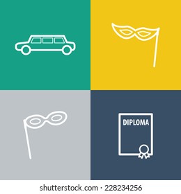 Square prom icons set. Vector flat design