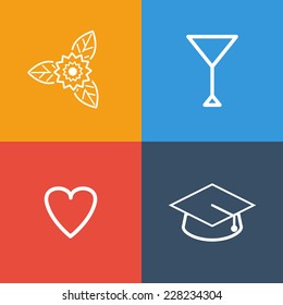 Square prom icons set. Vector flat design