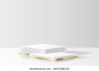 Quadratische Promo Podium realistische Vektorillustration. Leere Vitrine. Produkte Werbedesign 3D-Objekt auf weißem Hintergrund