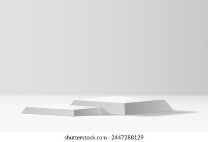 Square promo podium realistic vector illustration. Empty showcase platform. Products advertising design 3d object on white background