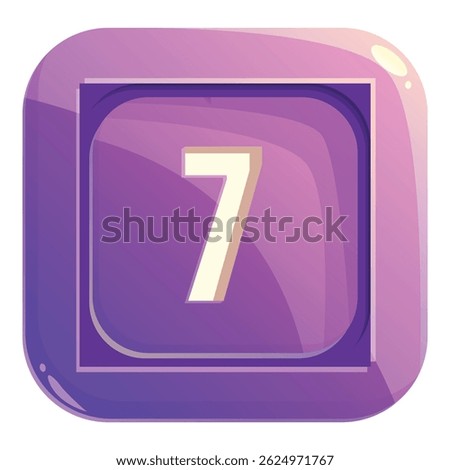 Square purple icon with a cartoon style and soft, rounded edges, featuring the number seven