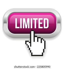 Square purple limited button with metallic border on white background