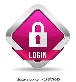Square purple padlock button with ribbon on white background