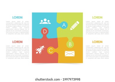 Square puzzle infographic template for diagram, graph, web design, presentation and chart. Puzzle business concept with 4 steps, options or processes. Vector abstract background.