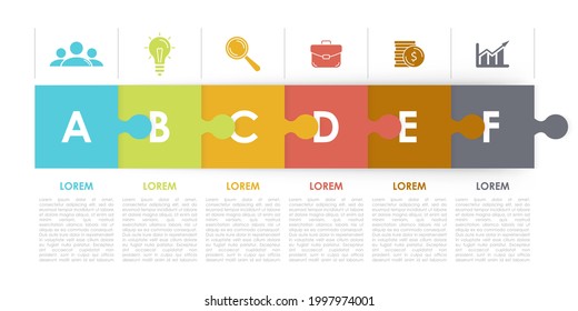 Square puzzle infographic template for diagram, graph, web design, presentation and chart. Puzzle business concept with 6 steps, options or processes. Vector abstract background.