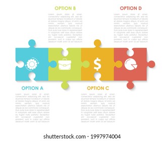 Square puzzle infographic template for diagram, graph, web design, presentation and chart. Puzzle business concept with 4 steps, options or processes. Vector abstract background.