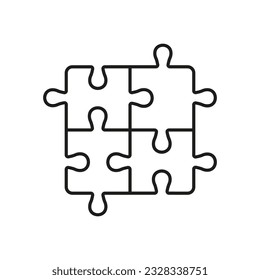 Square Puzzle. Logic Game, Teamwork, Idea Concept Outline Icon. Jigsaw Pieces Matches Linear Pictogram. Solution, Challenge, Combination Line Sign. Editable Stroke. Isolated Vector Illustration.