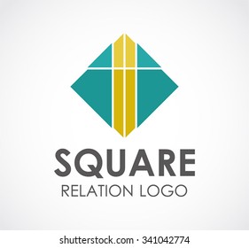 Square puzzle of piece relation abstract vector and logo design or template group business icon of company identity symbol concept