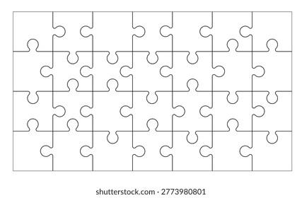 Square puzzle pieces in simple outline form create versatile template. Ideal for game graphics, infographic layouts, and abstract jigsaw pattern designs with clean lines.