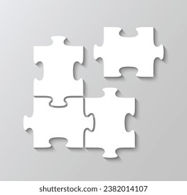 Square puzzle template with 4 details. Scheme of thinking game. Round cutting jigsaw pieces grid. Modern background with mosaic shapes. Simple frame tiles. Vector illustration.