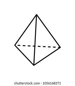 Square pyramid black geometric shape projection of dashed and straight lines geometric figure. Shape with side in form of triangle and square base vector