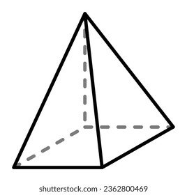 Square Pyramid - Rectangular Pyramid Black and White Outline Art Geometric Shape for Educating Arithmeticals for Preschool, Kindergarten, First Grade, etc.