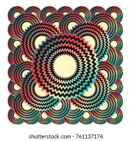 square pyramid of zigzag flowers in red and blue