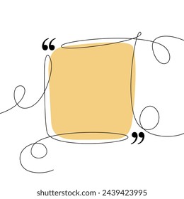 Square quote frame. Speech bubble line art. Continuous black lines with quotation marks. Hand drawn sketch outline. Vector illustration.