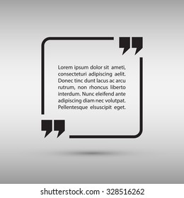 Square quote text bubble on gray background. Vector illustration.