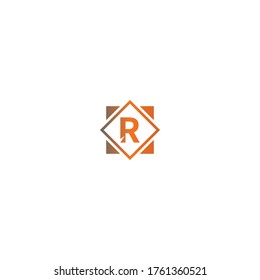 Design-Konzept für Square R-Logo-Buchstaben in schwarz-orangefarbener Illustration