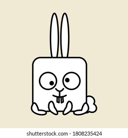 Square Rabbit Cartoon Animal Flat