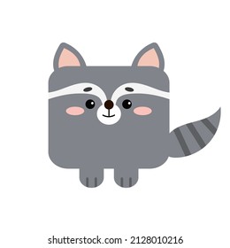 Square raccoon forest animal face with paws icon isolated on white background. Cute cartoon square shape kawaii happy racoon kids avatar. Vector flat clip art illustration mobile ui game application.