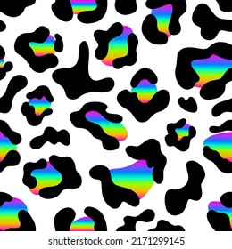 Square Rainbow leopard seamless pattern. Holographic spots on a white background. Rainbow Leopard vector. 