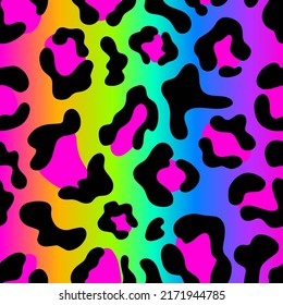 Square Rainbow leopard seamless pattern. Rainbow background, black and pink spots. Rainbow Leopard vector