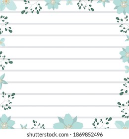 Square Ready poster in gentle colors with place for text. Frame made of flowers and leaves. Vector.
