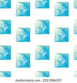 Piedra de gema cuadrada y azul brillante sobre fondo blanco. Patrón de dibujos animados sin fisuras vectoriales con gem topaz.