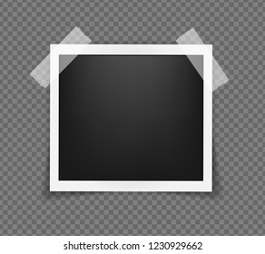 Square realistic frame template on sticky tape with shadows isolated on transparent background. vector illustration