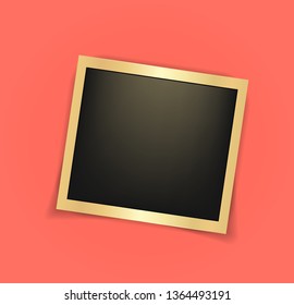 Square realistic golden shining frame template with shadows isolated. Living coral - color of 2019 year. Memories concept in modern style. Vector illustration