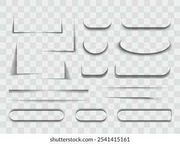 Square and rectangle box shadow effects. Realistic overlay and transparent shadows vector set, shades falling from objects on floor with soft black edges and dark corners, transparent background