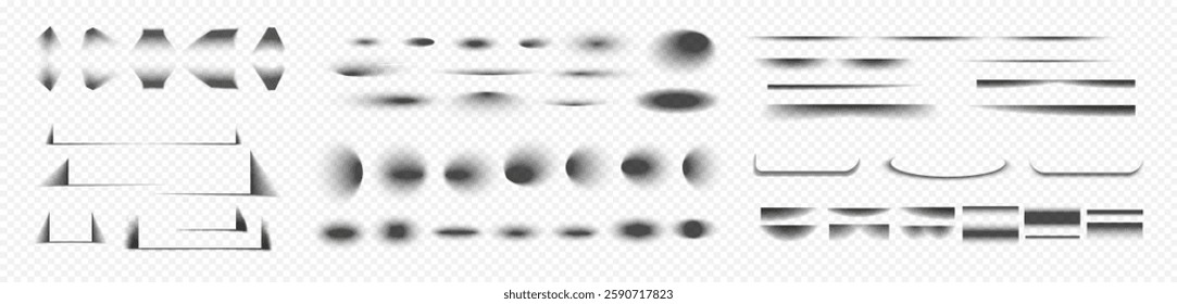 Square and rectangle box shadow effects. Realistic overlay and transparent shadows vector set, shades falling from objects on floor with soft black edges and dark corners, transparent background