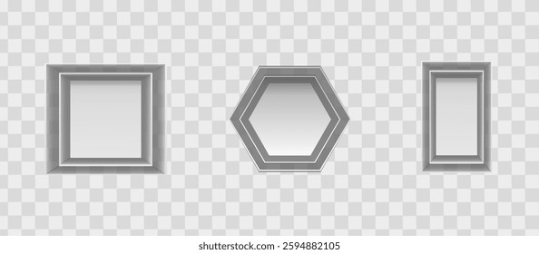 Square and rectangle box shadow effects. Realistic overlay and transparent shadows vector set, shades falling from objects on floor with soft black edges and dark corners, transparent background