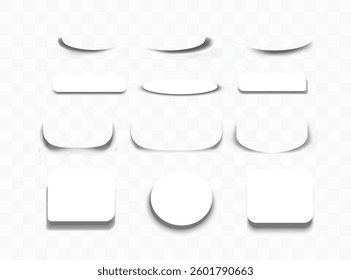 Square and rectangle box shadow effects. Realistic overlay and transparent shadows vector set, shades falling from objects on floor with soft black edges and dark corners, transparent background