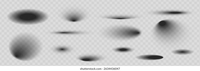 Square and rectangle box shadow effects. Realistic overlay and transparent shadows vector set, shades falling from objects on floor with soft black edges and dark corners, transparent background