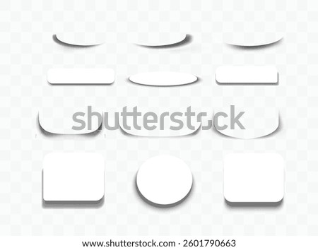 Square and rectangle box shadow effects. Realistic overlay and transparent shadows vector set, shades falling from objects on floor with soft black edges and dark corners, transparent background