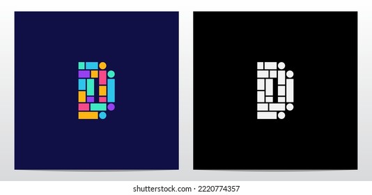 Square Rectangle Circle Letter Logo Design D