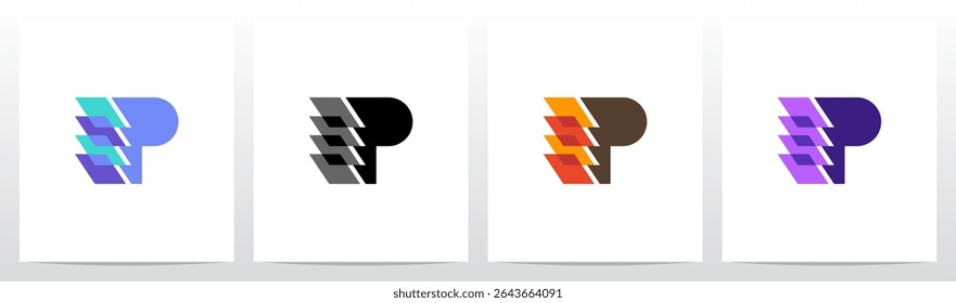 Square Rectangle Layer Transparent Stacked on Letter Initial Logo Design P