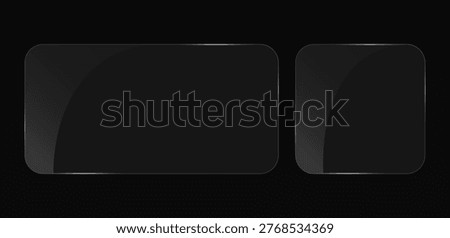 Square and Rectangle Light Glass Panel Border on Dark Background. Vector Illustration