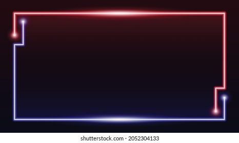 Square rectangle picture frame with two tone red and blue neon